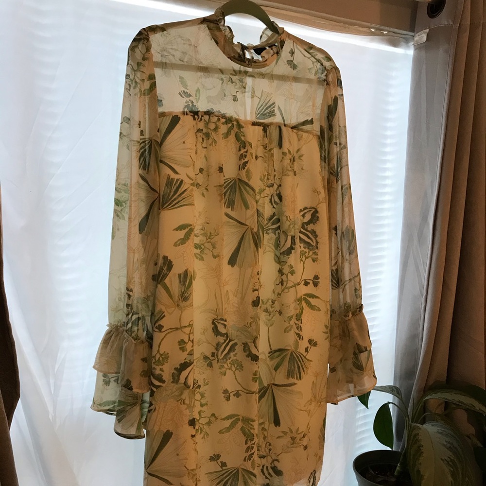 Kari Blue Long sleeve sheer palm print dress